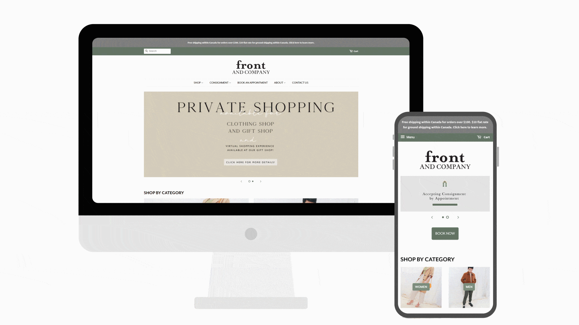 Front and Company Shopify homepage
