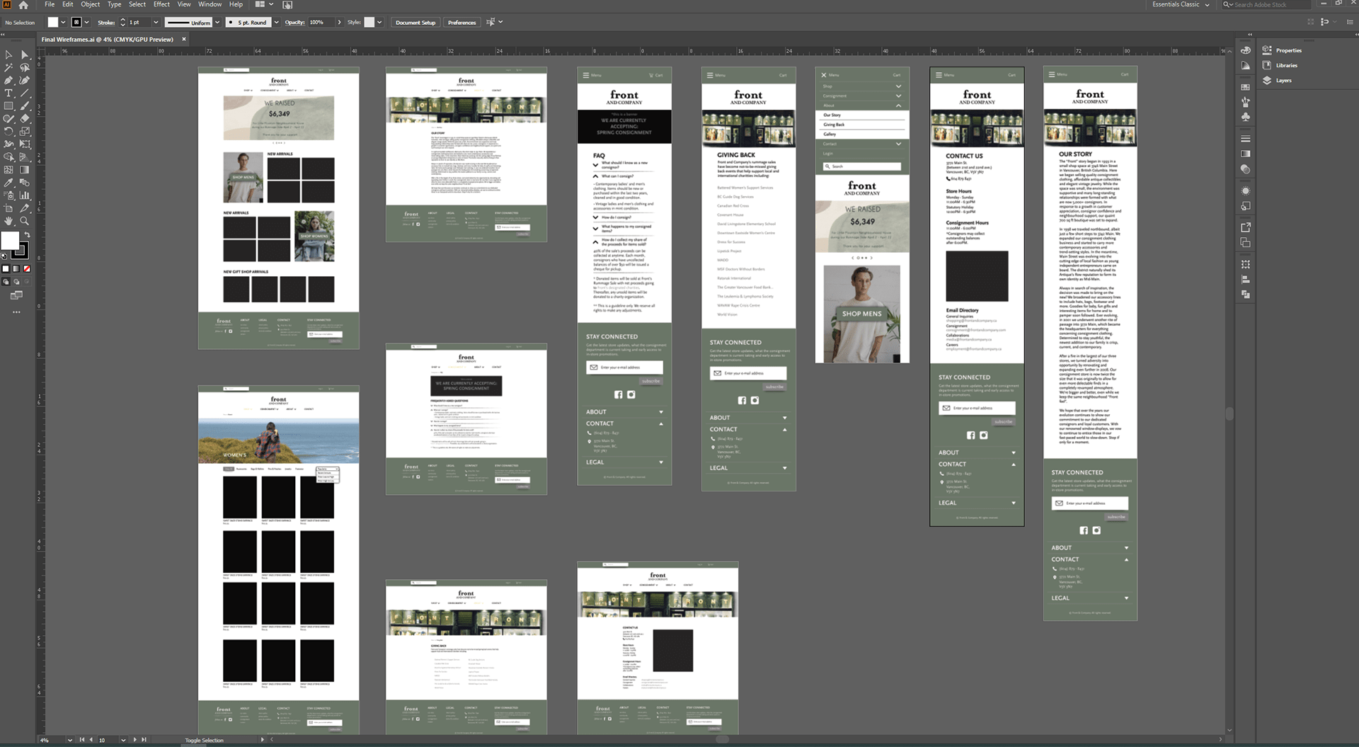 Front and Company Illustrator with all wireframes